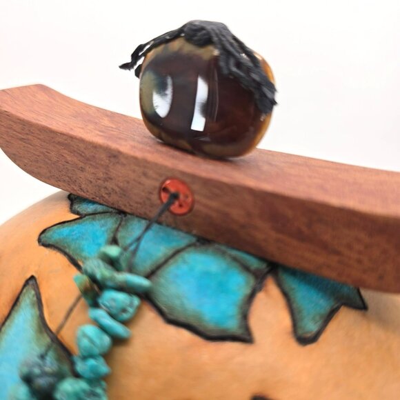 M & K Doolittle Handcrafted Gourd Art Decor With Turquoise Mosaic Wood Top je126 - Picture 12 of 14